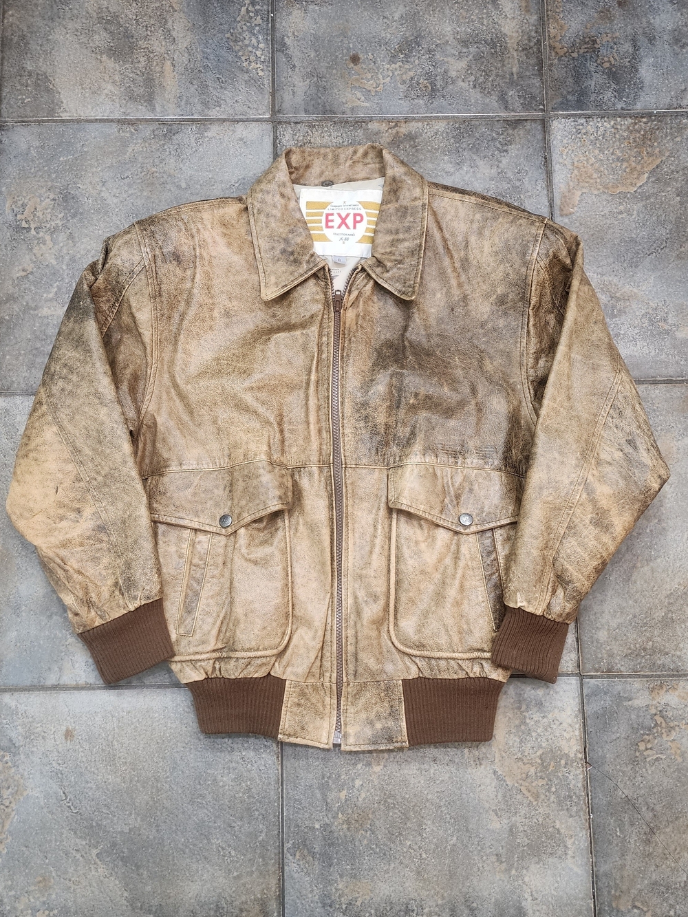 Vintage 90s Limited Express Men's Small Distressed Leather Bomber Flight Jacket